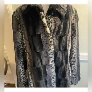 Dennis by Dennis Basso, Gray and Black, Medium Faux fur Coat.